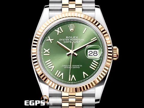 ROLEX 勞力士 DateJust 36 蠔式日誌型 橄欖綠面盤 126233 半金款 18K黃金&nbsp;DJ36 經典三角坑紋錶圈&nbsp;2026年保卡 紀念型（Jubilee）五銖錶帶 自動上鏈 36mm