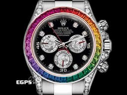ROLEX 勞力士 Daytona 迪通拿 116509 18K白金材質&nbsp;<font color="#05f0f0">精鑲彩虹圈、鑽石錶耳、鑲鑽時標</font>&nbsp;自動上鏈&nbsp;40mm