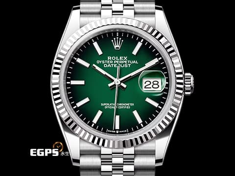 ROLEX 勞力士 DateJust 36 蠔式日誌型 126234 最新款 漸層煙燻綠色面盤&nbsp;DJ36 經典三角坑紋錶圈 2026年木紋保卡 紀念型（Jubilee）五銖錶帶 自動上鍊 36mm