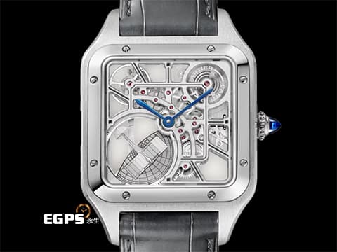 CARTIER 卡地亞 Santos-Dumont Micro-Rotor Skeleton 山度士 杜蒙特 微型擺陀鏤空腕錶 WHSA0032&nbsp;鏤空面盤 飛機造型微型自動盤&nbsp;大型款 經典 不鏽鋼材質&nbsp;附原廠錶帶、放大鏡&nbsp;自動上鍊 31 x 43.5mm