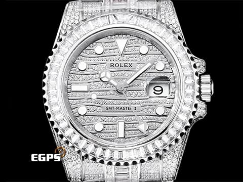 ROLEX 勞力士 GMT-MASTER II 格林威治型 116710LN 兩地時間 116710 不鏽鋼材質 精鑲滿天星鑽石虎紋面盤、精鑲梯鑽雙向旋轉錶圈、滿鑲錶帶及摺疊帶扣&nbsp;自動上鍊 40mm