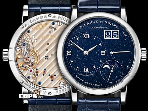 A. LANGE &amp; SÖHNE 朗格 Little Lange 1 Moon Phase 182.086 18K白金材質 深藍色砂金石面盤&nbsp;2024年保單&nbsp;手動上鏈 36.8mm