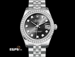 ROLEX 勞力士 Datejust 31 蠔式日誌型 178384&nbsp;不鏽鋼材質 <font color="#0582f5">原廠鑲嵌鑽石錶圈、時標</font> <font color="#ff0000">黑色面盤 2016年保卡 紀念型（Jubilee）五銖錶帶</font> 自動上鍊 31mm