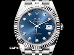 ROLEX 勞力士 DATEJUST 126334 蠔式日誌型 經典 不鏽鋼材質 <font color="#05f0f0">18K白金太陽坑紋錶圈&nbsp;鑽石時標藍色面盤&nbsp;</font><font color="#FF0000">2022年保卡</font>&nbsp;自動上鏈 41mm