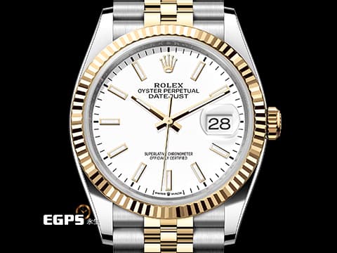 ROLEX 勞力士 蠔式 Datejust DJ36 126233 18K黃金&amp;蠔式鋼&nbsp;經典白色面盤搭配黃金太陽坑紋錶圈&nbsp;2025年保卡 五銖鏈帶款 自動上鏈 36mm