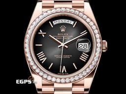 ROLEX 勞力士 Day-Date 40 DD40 蠔式 星期日曆型 228345RBR 18K永恆玫瑰金&nbsp;<font color="#fdc7aa">18K玫瑰金金立體羅馬數字時標</font>&nbsp;<font color="#05f0f0">漸變石板灰色 原廠鑲嵌鑽石錶圈</font>&nbsp;<font color="#FF0000">2025年保卡</font>&nbsp;自動上鍊 40mm