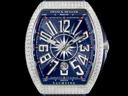 Franck Muller 法蘭穆勒 FM Vanguard Yachting V45 SC DT 遊艇 <font color="#05f0f0">藍色面盤&nbsp;精鑲鑽框</font> 自動上鏈 44x54 mm