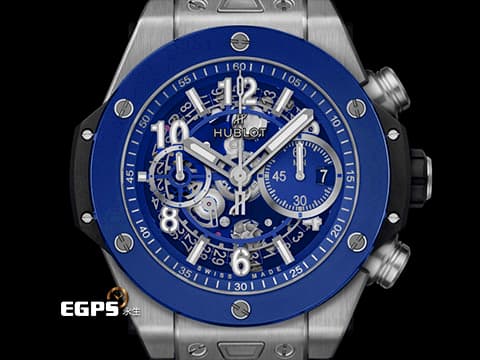 Hublot 宇舶 Big Bang 大爆炸 Unico Titanium Blue Ceramic 鈦金屬  藍色陶瓷錶圈 421.NL.5170.RX 飛返 計時碼錶 鏤空面盤 2023年電子保單 自動上鍊 44mm