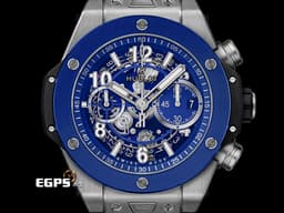 Hublot 宇舶 Big Bang 大爆炸 Unico Titanium Blue Ceramic 鈦金屬 <font color=#4169e1> 藍色陶瓷錶圈</font> 421.NL.5170.RX 飛返 計時碼錶 鏤空面盤 <font color=#ff0000>2023年電子保單</font> 自動上鍊 44mm