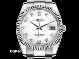 ROLEX 勞力士 DATAJUST CA 115234 不鏽鋼材質 <font color="#05f0f0">18K白金材質太陽坑紋錶圈 原廠鑲嵌鑽石時標 </font><font color="#ff0000">2017年保卡</font> 自動上鍊 34mm