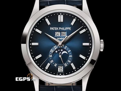 Patek Philippe 百達翡麗 PP錶 Complications Annual Calendar 複雜功能時計 5396G-017 年曆錶 月相盈虧 漸層藍色面盤 原廠鑲嵌鑽石時標&nbsp;18K白金材質 2025年保單&nbsp;自動上鍊 38.5mm