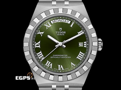 TUDOR 帝舵 Royal 皇家系列 2840D1A0-0003&nbsp;最新 太陽放射紋綠色面盤&nbsp;坑紋外圈 不鏽鋼材質 星期、日期顯示窗 2026年新式保卡&nbsp;自動上鍊 34mm