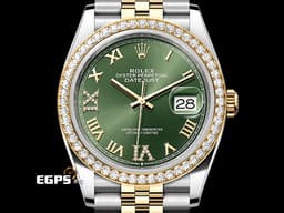 ROLEX 勞力士 DATEJUST 蠔式日誌型 DJ36 126283RBR 不鏽鋼&amp;18K黃金材質 <font color="#b3f9ae">綠色太陽紋面盤</font> <font color="#05f0f0">原廠鑲嵌鑽石錶圈 原廠鑲嵌鑽石VI、IX羅馬時標</font> <font color="#ff0000">2025年保卡</font> 自動上鍊 36mm