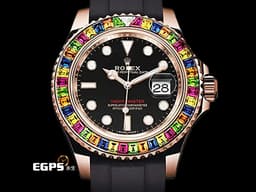 ROLEX 勞力士 Yacht-Master 遊艇名仕型 268655 <font color="#FFE6D9">永恆玫瑰金 </font><font color="#fa00fa">精鑲彩色糖果寶石錶圈</font>&nbsp;<font color="#FF0000">2020年新式保卡</font> 自動上鍊 37mm