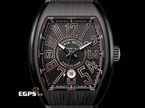 FRANCK MULLER 法蘭穆勒 Vanguard系列 V45 SC DT TT NR BR 5N  鍍PVD不鏽鋼&amp;玫瑰金材質 灰色拉絲直條紋面盤 2025年保單 酒桶型 自動上鍊 44x54mm