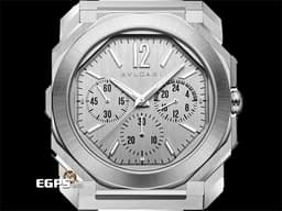 BVLGARI 寶格麗 Octo Finissimo Chronograph GMT 不鏽鋼材質 103661 兩地時間 計時碼錶 <font color="#e2e2e2">銀色垂直髮絲紋面盤 鍍銠時標</font> 超薄 <font color="#FF0000">2025年保單</font> 自動上鍊 43mm