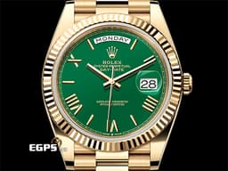 ROLEX 勞力士 DAY-DATE 40 DD 蠔式星期日曆型 228238 <font color="#fff194">18黃金材質 18K黃金羅馬數字時標</font> <font color="#43dc38">綠色面盤 賭桌綠在手，勝率跟你走</font> <font color="#ff0000">2026年保卡</font> 自動上鏈 40mm