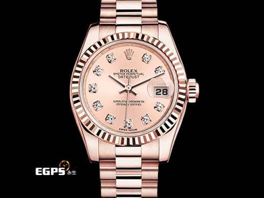 ROLEX 勞力士 Datejust 179175 永恆玫瑰金材質 原廠鑲嵌鑽石時標 日亮金色面盤&nbsp;已回勞力士服務中心做保養 延長保固到2028年 自動上鍊&nbsp;26mm
