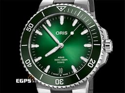 ORIS 豪利時 Aquis Date 時間之海 0173377894157&nbsp;<font color="#009100">綠色陶瓷錶圈 綠色面盤 綠水鬼</font> 不鏽鋼材質 <font color="#ff0000">2025年保卡</font><font color="#FF0000"></font> 潛水錶 自動上鍊 43.5mm