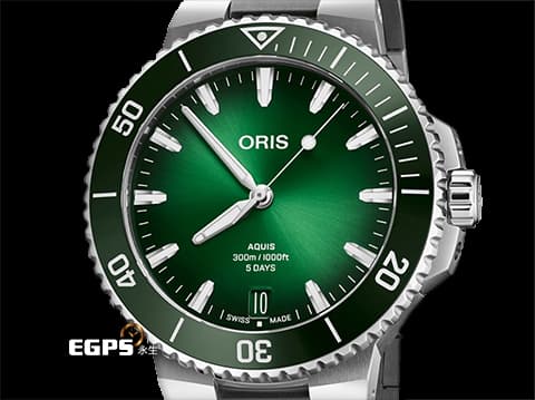 ORIS 豪利時 Aquis Date 時間之海 7789&nbsp;綠色陶瓷外圈 綠色面盤 綠水鬼&nbsp;0173377894157 不鏽鋼 大三針&nbsp;2026年保卡 潛水錶 自動上鍊 43.5mm