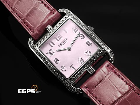 HERMES 愛馬仕 Cape Cod 系列 CC2.730 原廠鑲鑽&nbsp;淺粉色珍珠貝母面盤 不鏽鋼材質&nbsp;台灣公司貨  石英機芯 29mm