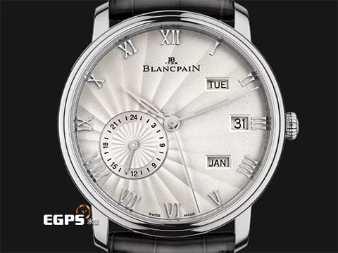 BLANCPAIN 寶珀 Villeret系列 Quantième Annuel GMT 雙時區 年曆錶 6670-1542-55B&nbsp;銀白色放射雕紋面盤&nbsp;18K白金 兩地時區 年曆功能&nbsp;2022年台灣公司貨&nbsp;自動上鍊 40mm