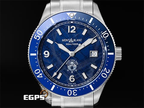 Montblanc 萬寶龍 1858系列 Iced Sea 129369夜光6/9/12數字時標 酷炫冰山底蓋 實用的超值藍水鬼~~~ 藍色冰河紋圖案錶盤 陶瓷錶圈 不鏽鋼 最新快拆式錶帶 2025保單 自動上鍊 41mm