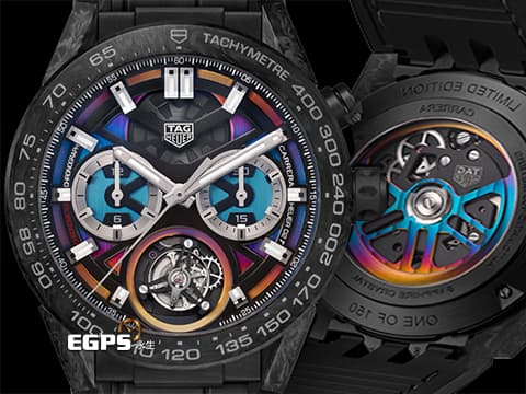 Tag Heuer 泰格 豪雅 Carrera Heuer 02T Tourbillon Polychrome 卡萊拉 CAR5A8AF.FC6415 陀飛輪 幻彩 多色彩虹錶面盤&nbsp; 碳纖維+PVD塗層鈦金屬材質 計時碼表&nbsp;限量150只&nbsp;2024年台灣公司貨 自動上鍊 45mm