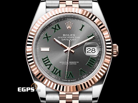 ROLEX 勞力士 Datejust 41 蠔式日誌型 126331 綠羅馬時標面盤 半金款 永恆玫瑰金 DJ41 經典三角坑紋錶圈 2026年保卡 紀念型（Jubilee）五銖錶帶 自動上鍊 41mm