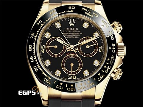 ROLEX 勞力士 Cosmograph Daytona 迪通拿 116518LN 18K黃金材質 宇宙計時型 計時碼表 原廠鑲嵌鑽石時標&nbsp;2019年保卡 自動上鍊 40mm