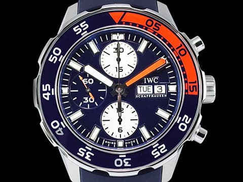 IWC 萬國錶 Aquatimer 海洋時計 潛水錶 計時碼錶 藍橘色外框 IW376704 橡膠帶款 自動上鍊 44mm