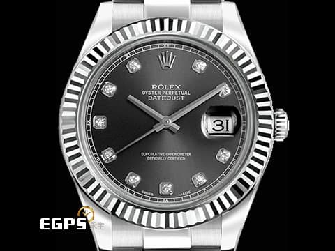 ROLEX 勞力士 DATEJUST II 116334 蠔式日誌型 銀灰色面盤 原鑲鑽石時標 白K金三角坑紋錶圈 銀灰色面盤 原鑲鑽石時標&nbsp;&nbsp;台灣公司貨 自動上鍊 41mm