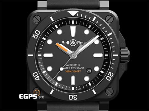 Bell &amp; Ross 柏萊士 Instruments系列 BR-03 DIVER Matte Black&nbsp;橘色時針 BR0392-D-BL-CE/SRB 黑陶瓷錶殼 BR 03-92-DIV-C 大三針&nbsp;2025年保卡 潛水錶 自動上鍊 42mm