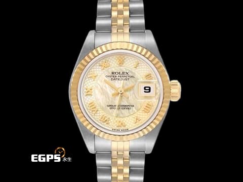 ROLEX 勞力士 Lady DateJust 179173 蠔式日誌型&nbsp;DJ26 經典三角坑紋錶圈 半金款 18K黃金材質 羅馬數字立體時標&nbsp;天然珍珠母貝面盤 五株紀念型鏈帶&nbsp;自動上鍊 26mm