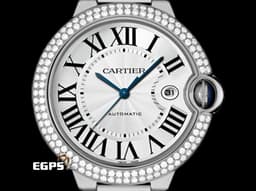 CARTIER 卡地亞 Ballon Bleu de Cartier 藍氣球 大型 <font color="#05f0f0">精鑲鑽框 鍊帶款</font> 自動上鍊 42mm