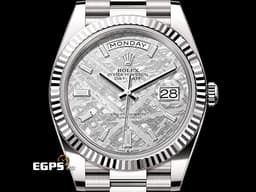 ROLEX 勞力士 Day-Date DD 40 蠔式 日期星期型 228239&nbsp;18K白金材質 <font color="#05f0f0">隕石面盤搭配10顆方形切割鑽石</font>&nbsp;<font color="#ff0000">2023年保卡 蒐藏未使用品</font>&nbsp;經典三角坑紋錶框 元首型（President）總統帶 自動上鍊 40mm