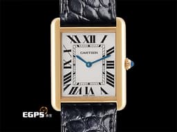 CARTIER 卡地亞 經典 坦克 TANK MUST 小型款 18K玫瑰金材質&nbsp;<font color="#6da6d2">圓珠形錶冠鑲嵌1顆凸圓形藍色合成尖晶石</font> 石英機芯 27 x 22mm