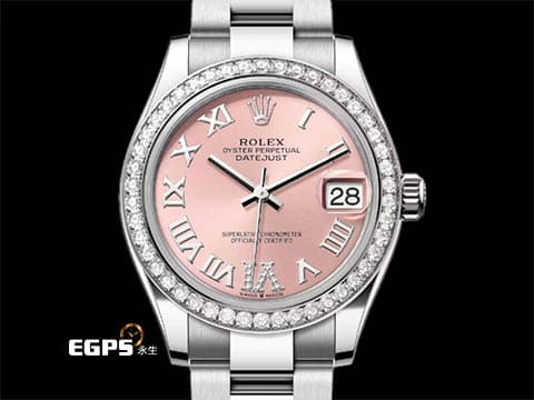 ROLEX 勞力士 Datejust 31 蠔式日誌型 278384RBR 原廠鑲鑽外圈、VI鑲鑽時標粉紅色面盤&nbsp;278384 RBR 經典 DJ31 不鏽鋼&nbsp;2024保卡 蠔式（Oyster）三節錶帶 自動上鍊 31mm