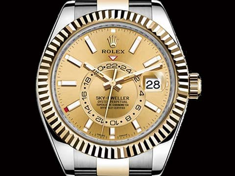 ROLEX 勞力士 Sky-Dweller 326933 天行者 18K黃金半金款 沙羅系統 年曆錶 兩地時區 皇帝金面盤 2018年保卡 錶友未使用珍藏品 保有大部分原廠膠膜 自動上鍊 42mm