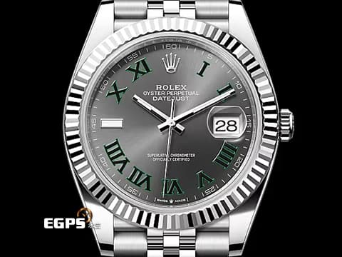 ROLEX 勞力士 DATEJUST 126334 蠔式日誌型 18K白金框&nbsp;溫布頓 綠羅馬時標灰色面盤 2024年新式保卡&nbsp;綠羅馬面 自動腕錶 41mm