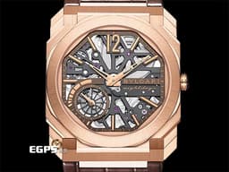 BVLGARI 寶格麗 Bulgari Octo Finissimo系列 Skeleton 8 Days 103667 18K玫瑰金材質&nbsp;<font color="#fdd296">超薄5.95mm 鏤空面盤 動力儲存顯示</font> 經典八角形多稜角設計錶框 八日鍊 小秒針 <font color="#ff0000">超薄機械機芯</font>&nbsp;<font color="#FF0000">2025年保卡 官方新錶訂價：1,271,000元</font>&nbsp;手上鏈 40mm