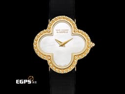 Van Cleef &amp; Arpels 梵克雅寶 Alhambra 系列&nbsp;VCARD22000 18K黃金材質 <font color="#fafa01">四葉幸運草</font>&nbsp;<font color="#05f0f0">白色珍珠貝母錶盤</font>&nbsp;石英機芯 38mm