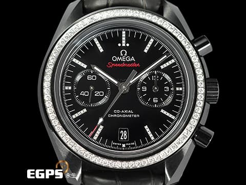OMEGA 歐米茄 Speedmaster Chronograph 超霸 速霸 31198445151001「月之暗面」Dark Side Of The Moon 黑陶瓷錶殼&nbsp;原廠鑲嵌 鑽石外圈、時標（124顆頂級天然美鑽 共重0.95克拉）計時碼表 同軸擒縱&nbsp;2021年台灣公司貨&nbsp;自動上鏈 44.25mm