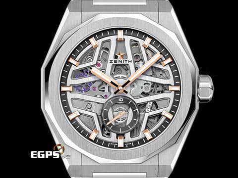 ZENITH 真力時 DEFY Skyline Skeleton 天際線系列 03.9300.3620/80.I001 不鏽鋼材質&nbsp;高振頻 10秒 旋風秒針&nbsp;ZENITH四芒星鏤空面盤 2025年卡 附贈快拆式橡膠錶帶 自動上鍊 41mm