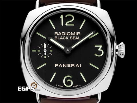 PANERAI 沛納海 Radiomir Black Seal PAM00183 黑豹&nbsp;經典三明治夜光黑色面盤&nbsp;PAM183 不鏽鋼 小秒針&nbsp;復古洋蔥頭錶冠 透明錶背&nbsp;台灣公司貨&nbsp;手上鍊 45mm