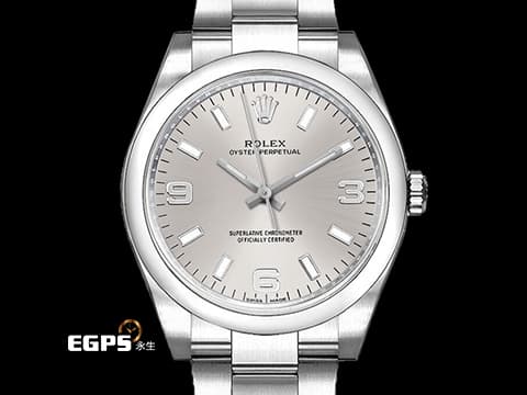 ROLEX 勞力士 Oyster Perpetual 蠔式恆動型 114200 銀色面盤 大三針 OP34 中型&nbsp;經典3 6 9數字時標&nbsp;2018年保卡 自動上鏈 34mm