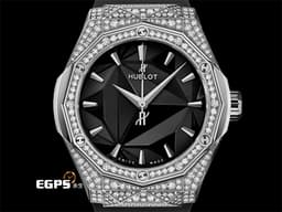 HUBLOT 宇舶 Classic Fusion 經典融合 ORLINSKI 聯名款 550.NS.1800.RX.1604.ORL19&nbsp;<font color="#05f0f0">原廠鑲鑽&nbsp;黑色切面立體錶盤</font> 鈦金屬+不鏽鋼材質&nbsp;<font color="#ff0000">2025年保單</font> 自動上鍊<font color="#fa00fa"> </font><font color="#0ced27">多面切割錶盤和錶殼 雕塑出藝術家Richard Orlinski最具代表性的美學符號</font> 40mm
