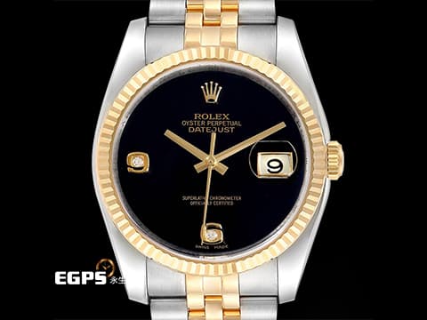 ROLEX 勞力士 Datejust 36 蠔式日誌型 116233 2RB 18K黃金材質 半金款&nbsp;稀有黑瑪瑙 69鑽標 無字特殊面盤 無字天書&nbsp;DJ36 經典三角坑紋錶圈&nbsp;自動上鏈 36mm 數量不多值的收藏。