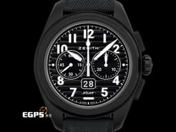 ZENITH 真力時 PILOT BIG DATE FLYBACK 飛行員 高振頻 49.4000.3652/21.I001 黑色陶瓷材質&nbsp;<font color="#05f0f0">黑色橫向雕紋飾面盤&nbsp;大日期窗 飛返 計時碼表</font> <font color="#ff0000">2026年保卡</font> 自動上鍊 42.5mm