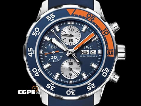 IWC 萬國錶 Aquatimer 海洋時計 潛水錶 計時碼錶 橘色15分鐘顯示藍色錶圈 IW376704 橡膠帶款 自動上鍊 44mm